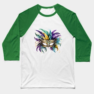 Mardi Gras Masquerade Feathered Mask Baseball T-Shirt